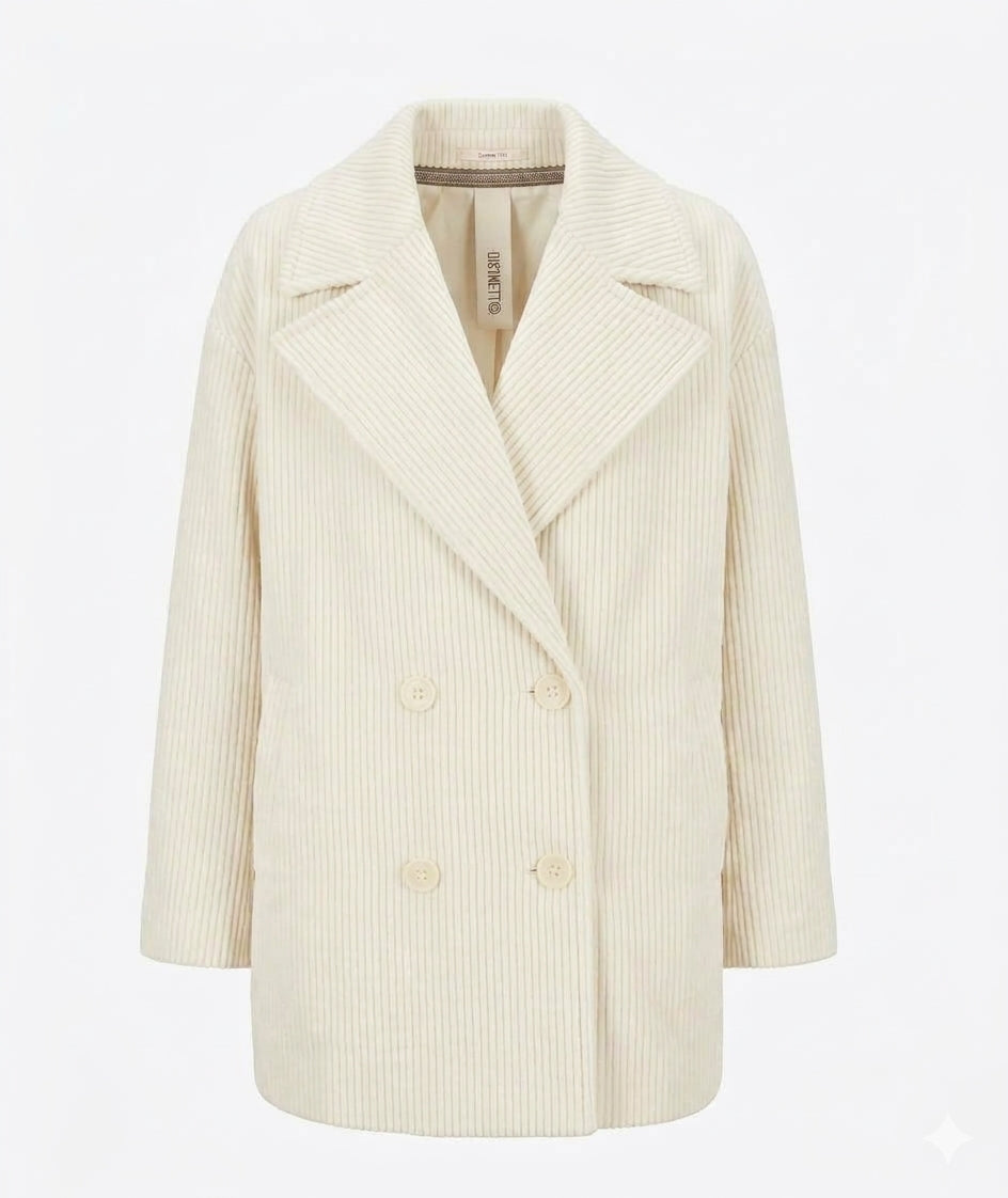 DISTRETTO12 Peacoat Alba in Velluto 500 Righe Accoppiato Panna 